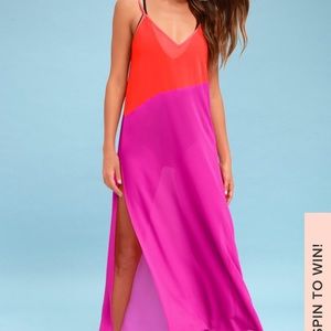 Coral red and magenta maxi cover up